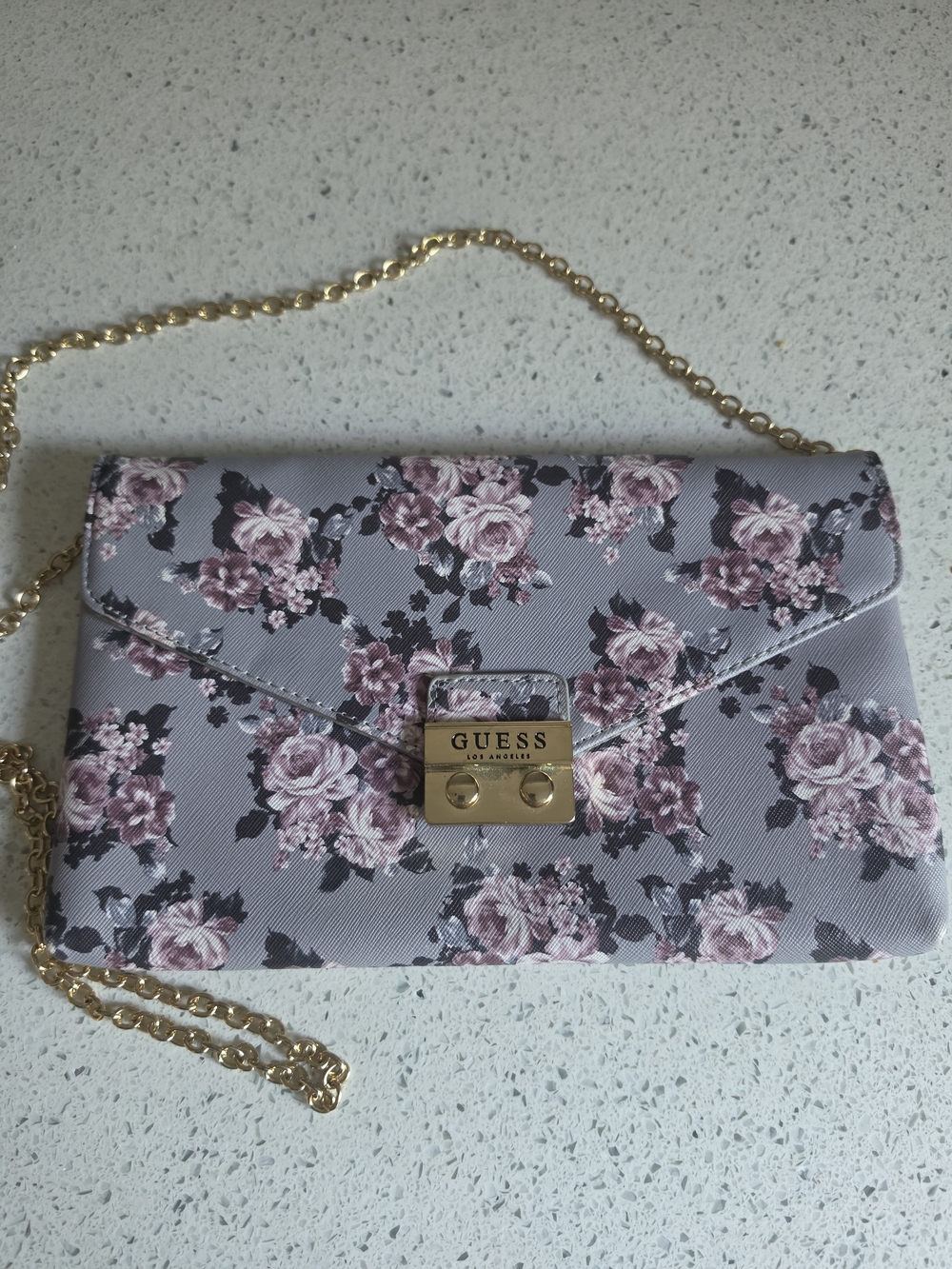 GUESS Floral Chain Crossbody Bag in Lavender